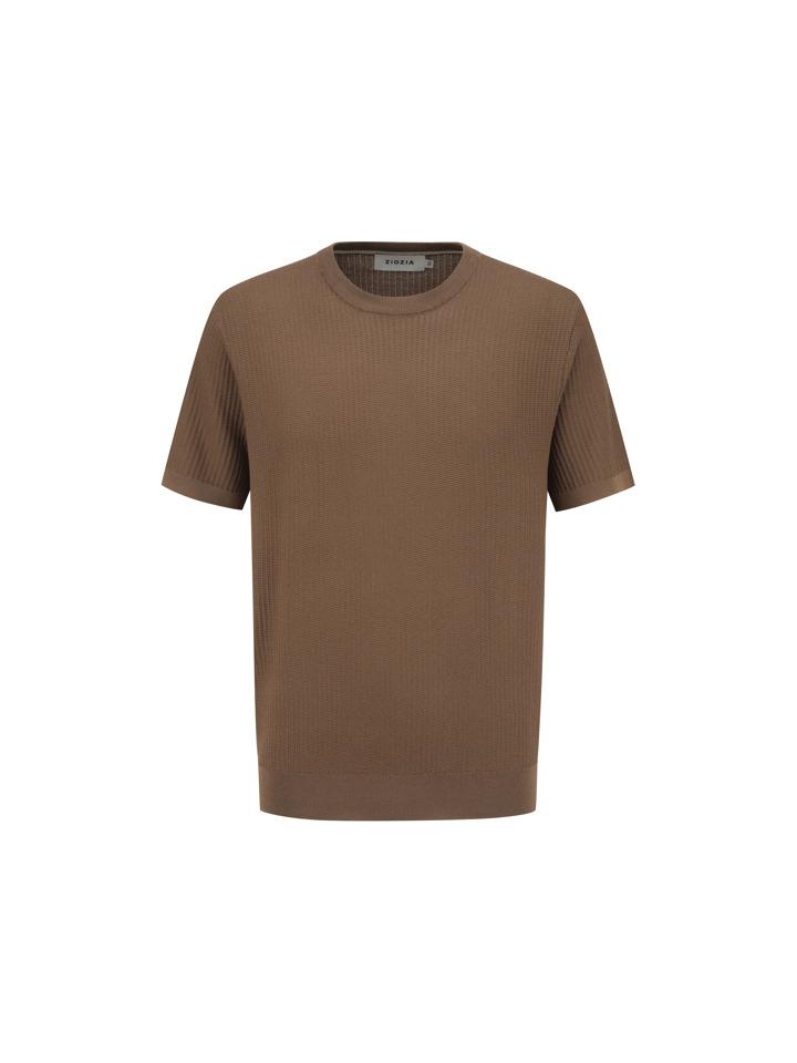 ZIOZIA Men'S) Washable Miracle Vertical Texture Short Sleeve Sweater_Brown