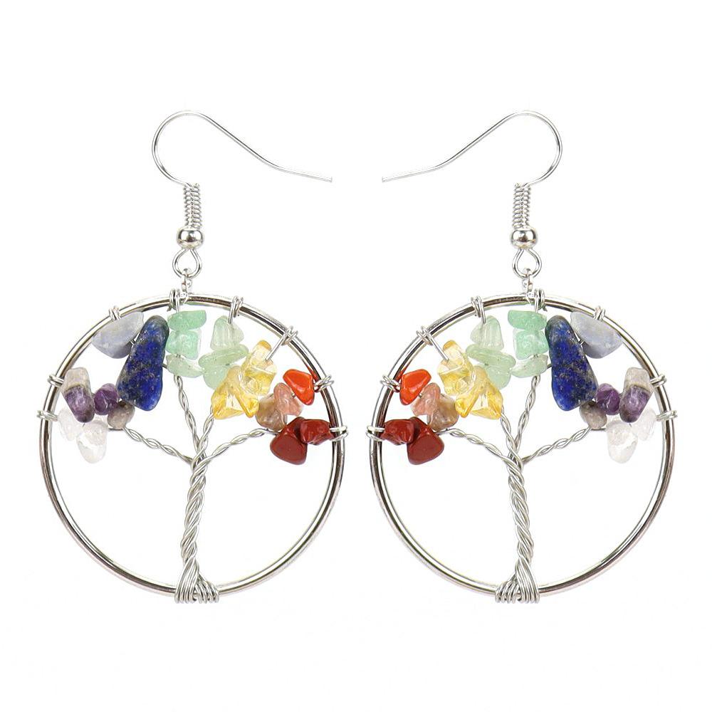 Twisted Silk Natural Crystal Gravel Amethyst Tree Of Life Earrings Earrings Earrings E07