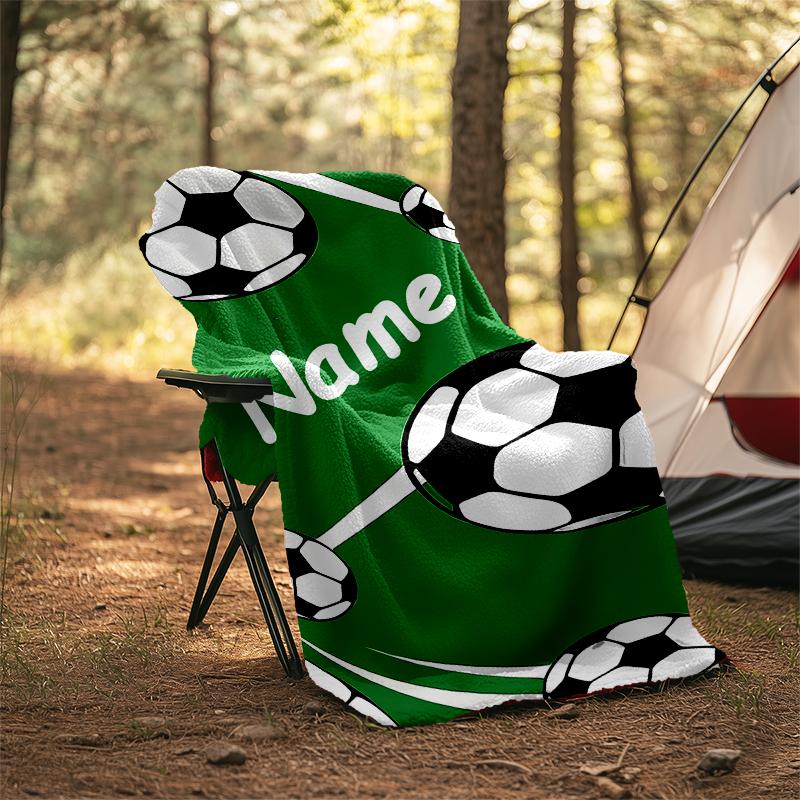 1PC Custom Name Soccer Ball outdooor Flannel blankets Throw Blanket All-Season Throw Gift Bedspread for Couch, Bed, Camping Holiday Birthda