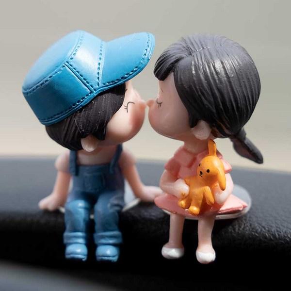 Rasmus Cute Vehicle Accessory Figure, 01 Blue Couple, 1 set,Korean Car Acc