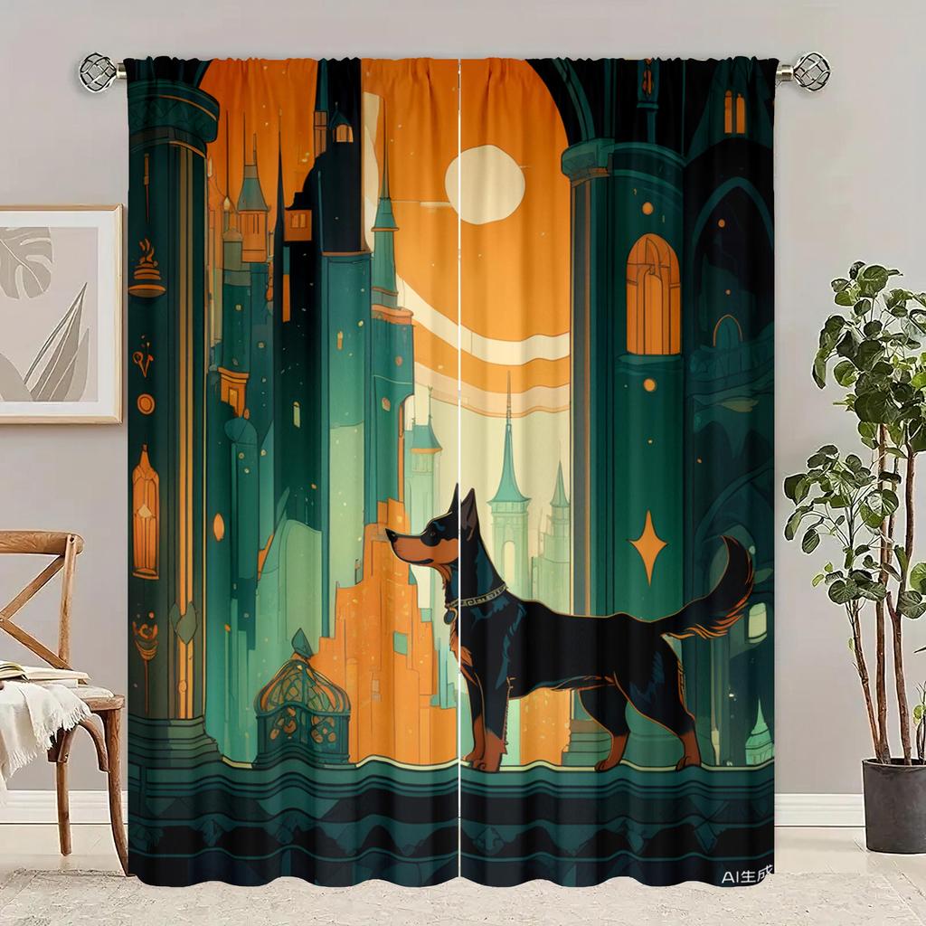 2 Pieces - Customizable Pattern Size - Printed Curtain - Polyester Material - Bedroom, Living Room, Study