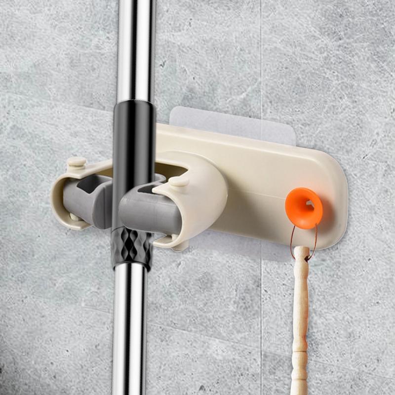 Mop Holder Wall Mount Mop Hanger Traceless Space-Saving Adhesive Clip Cleaning Tool Storage For Workshop Commercial Kitchen RV
