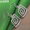925 Sterling Silver Square Metal Wire Pendant with Piercing Earrings Fashion Charm Wedding Jewelry