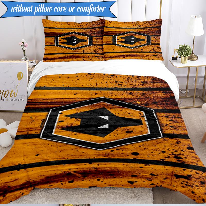 3PCS Wolves Football Club Emblem Printed Soft Bedding Set,Including 1pc Duvet Cover And 2pcs Pillowcases Perfect for Bedroom, Dormitory, Fan Gift