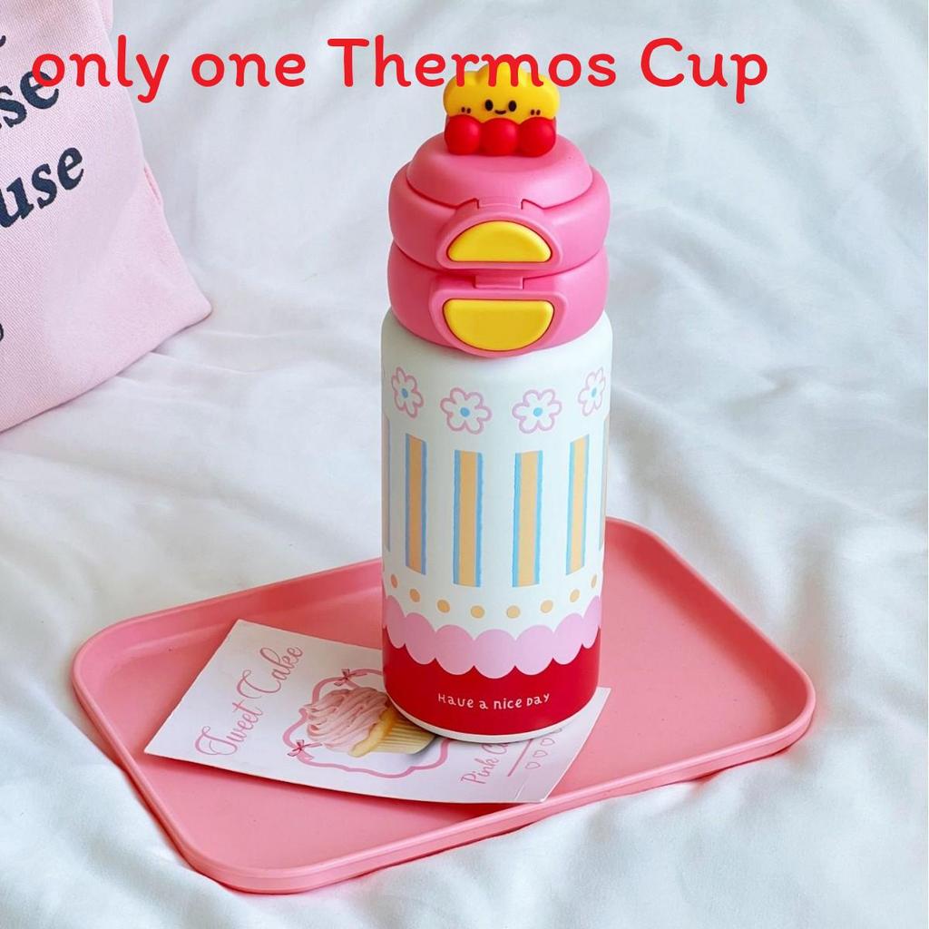 Cute Cartoon Kids Insulated Water Bottle With Double Drinking Straws For School And Travel