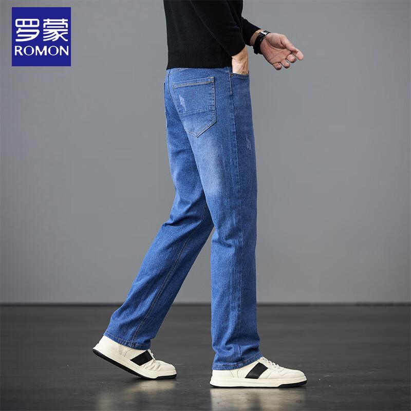 Luomeng Men's Cotton Stretch Straight-Leg Jeans