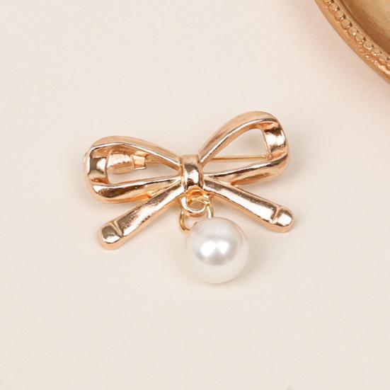 Brooch Pin Pin, Bow Shape Alloy Lapel with Imitation Pearl, Everyday Wear Electroplating Anti-Oxidation Badge for Coats Shirts Bags Daily Accessories