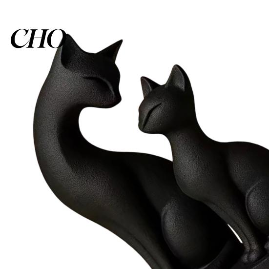 Mother And Child Cat Sculpture Black Figurine 3D Printed Kitten Statue Cute Animal Warm Home Accent for Indoor Shelf Desktop Decor Gifts Lovers Mini