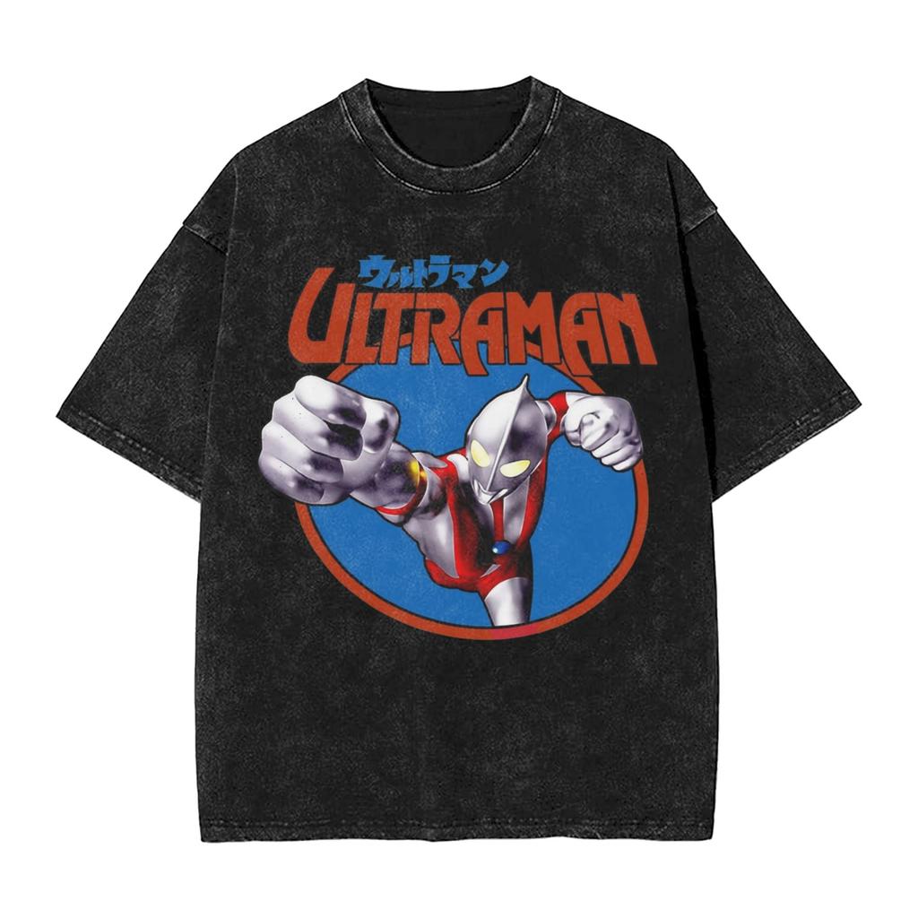 Washed T Shirt Ultraman Super Hero Japan Anime Hip Hop Retro T-Shirts Harajuku Streetwear Summer Tops Tee Shirt for Men Women