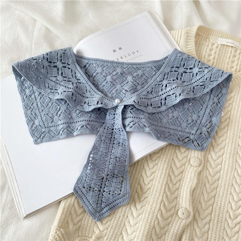 Women Solid Shirts Blouse Sweaters Detachable Collars Shawls Hollow Neckerchief Decoration Fake Collar Tie Scarf Accessories
