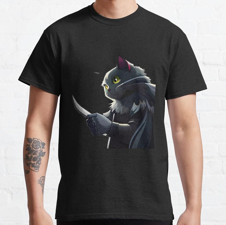 Katze Welche Mörderische Katze Schwarze Katze mit Messer Geschenk t-shirt für Katzenliebhaber 100% Baumwolle tee Kurz sl