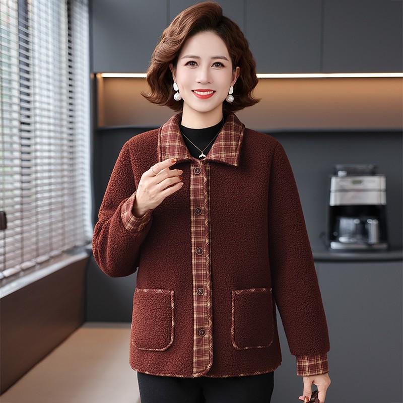 Women s Plaid Patchwork Fleece Lapel Jacket Cardigan – New Spring Arrival 2XL (110-125 lbs) красный