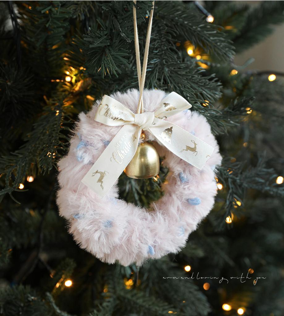Window Hanging Decoration Soft Bow Bell Ornament Christmas Ribbon Pendant Classic Plush Christmas Wreath For Shop Displays