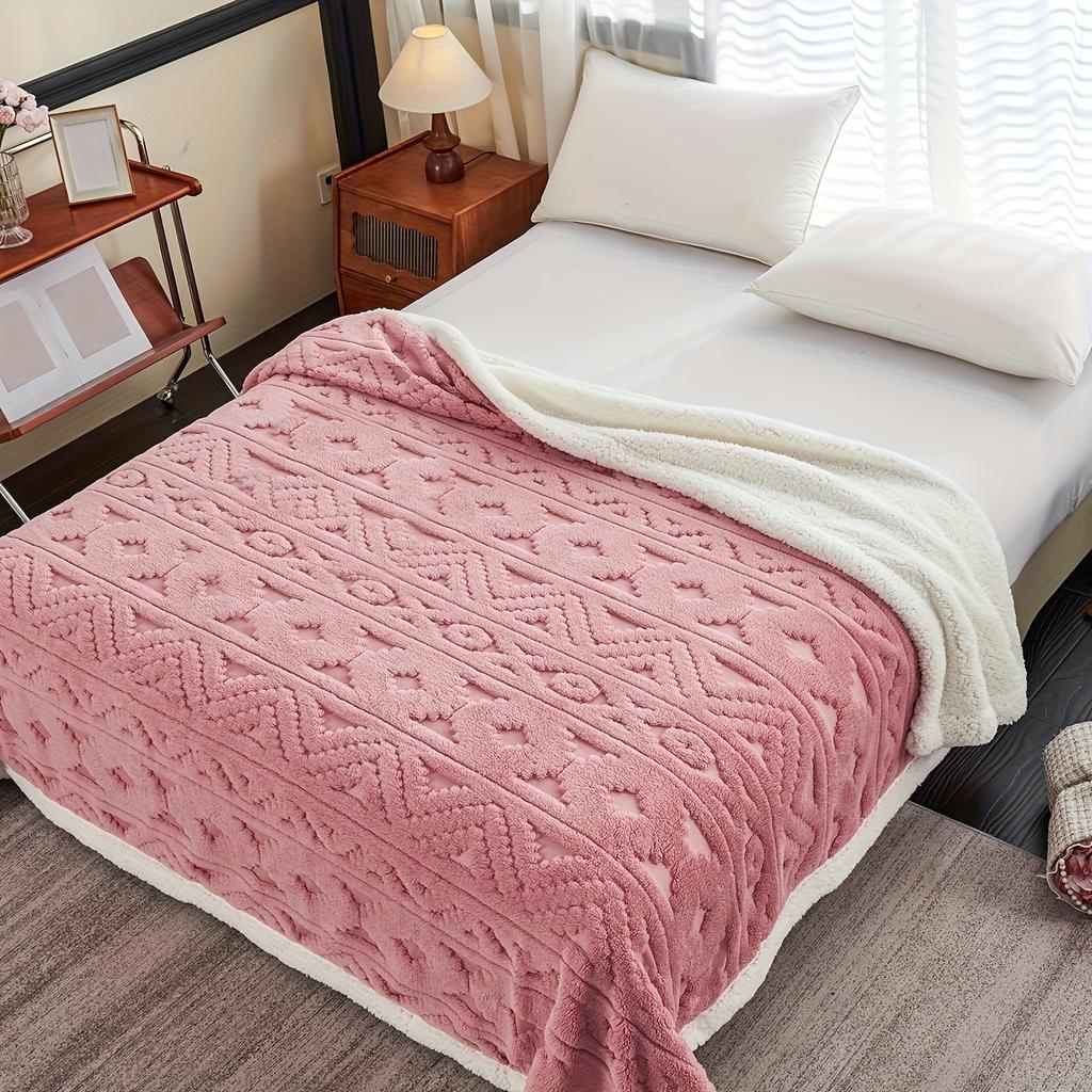 Double Layer Sherpa Fleece Blanket Jacquard Plush Thick Warm Throw Blanket for Sofa Bed