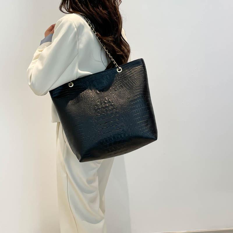 2025 New Large-capacity Shoulder PU Handbag, Crocodile Pattern Women's Bag, Fashionable European and American Commuter Tote Bag Tide