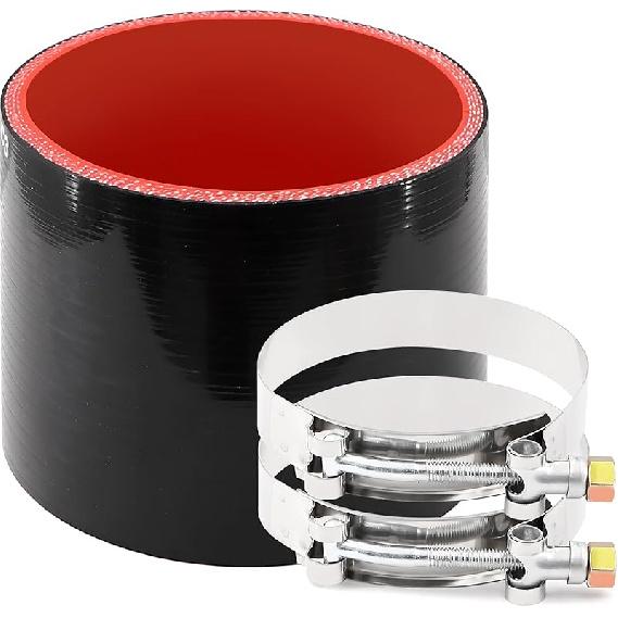 ID 4 Inch(102Mm) High Temperature 4-Ply Reinforced Straight Silicone Hose Performance Coupler With 2Pcs T-Bolt Clamps Suitable High Level Turbo Pipe