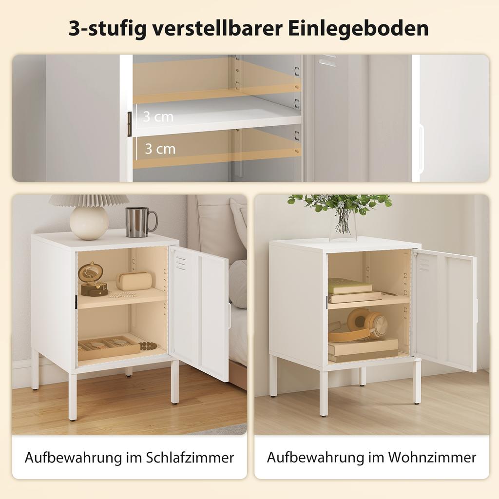 Steel Nightstand, Side Table for Various Purposes, Adjustable Shelf, for Bedroom, Living Room, White