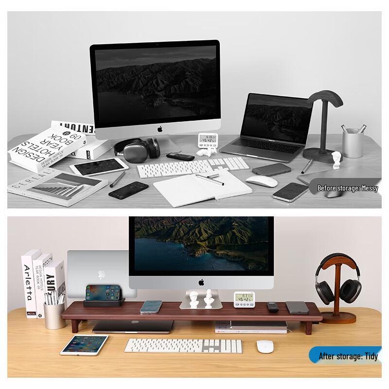 Wooden Monitor Riser with Wireless Charging