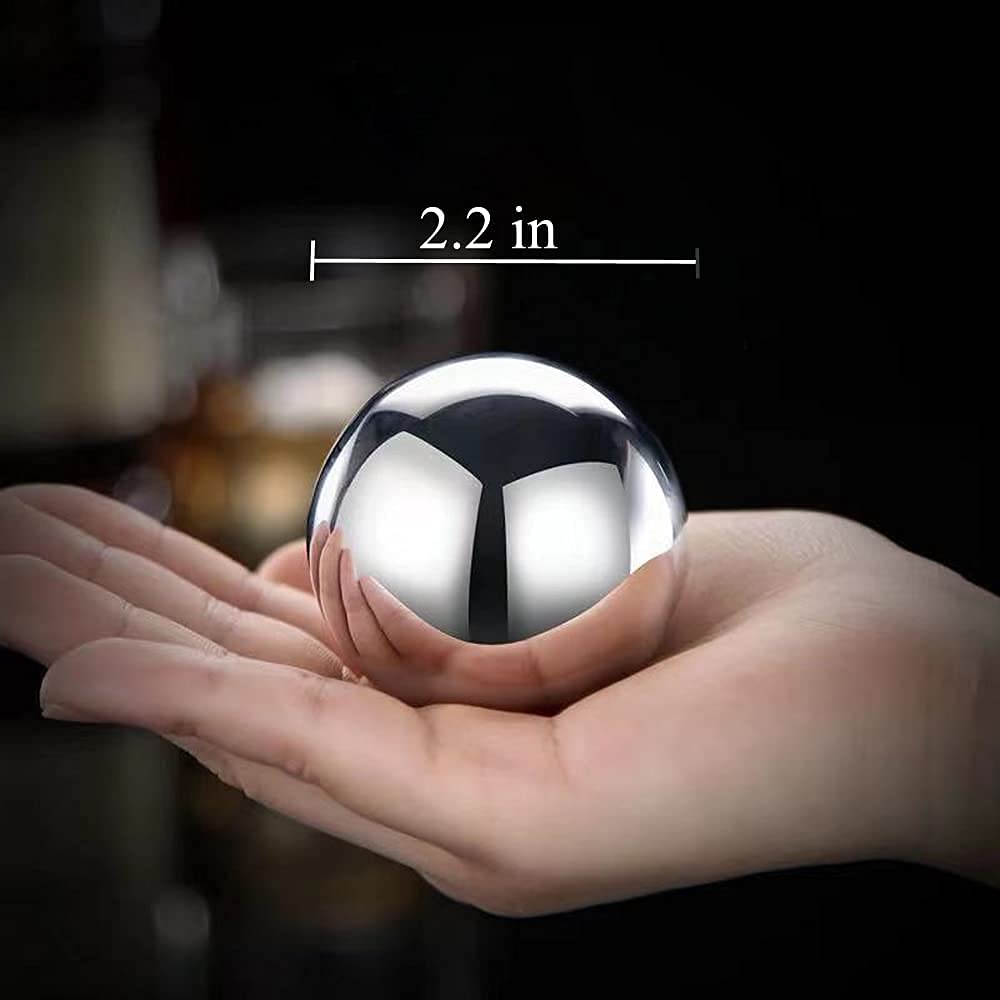 Ecentaur Reusable Stainless Steel Ice Cube Metal Whiskey Stone Balls for Drinks Set of 2 5.5cm