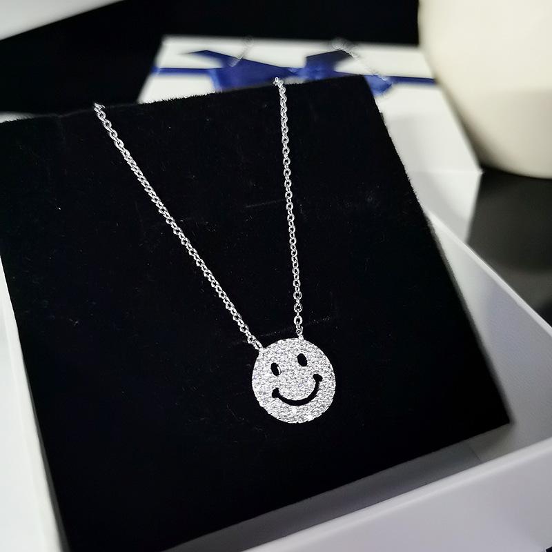Delicate and Lovely Zircon Cross Smiley Face Collarbone Chain French Design Sense of Personality Hip Hop Necklace