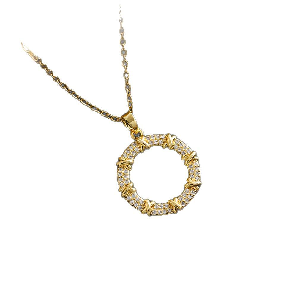 Women's Trendy Korean Zircon Donut Titanium Necklace