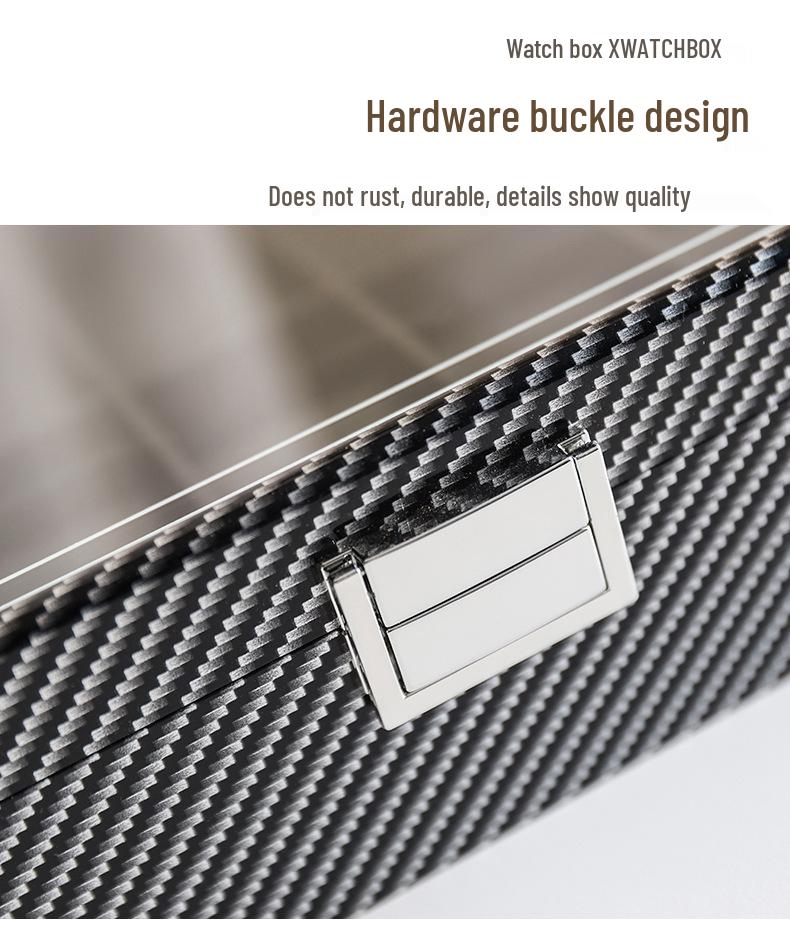 Large Capacity Carbon Fiber Watch Display Box with Transparent Skylight
