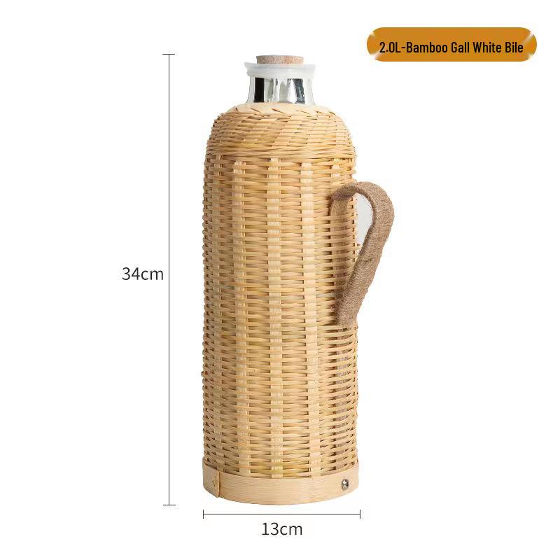 Bamboo Rattan Hot Water Bottle & Retro Thermos for Winter Tea Gatherings