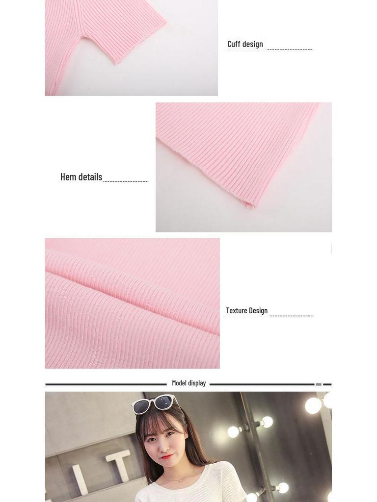 Women's Slim Fit Round Neck Short Sleeve Summer Knit T-Shirt - Solid Color