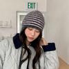 Winter Hat Women Retro Striped Knitted Woolen Hat Knitted Striped Beanie Baggy Cap Warm Windproof Outdoor Ski Balaclava Casual