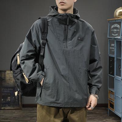 Trendy Brand Outdoor Windproof Jacket Men'S Jacket Loose Large Size American Half Zipper Hooded Tooling Jacket