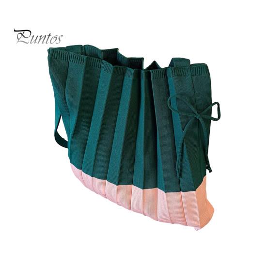 

Ретро плиссированная сумка через плечо с застежкой-шнурком, цветная вязаная складная сумка через плечо для шопинга на улице, отпуска зелёный