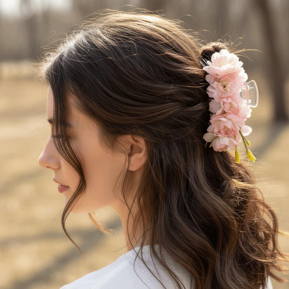 Sakura Hair Accessories Pink Hair Grasp New Flower Hairpin for Bun Side Updo