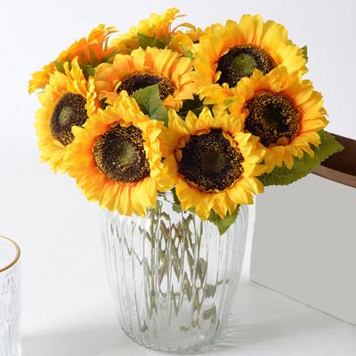 Künstlicher Sonnenblumenzweig mit Stiel, wiederverwendbar, für Zuhause, Hochzeit, Party, Kunstblume, Blumenarrangement für drinnen und draußen, Garten