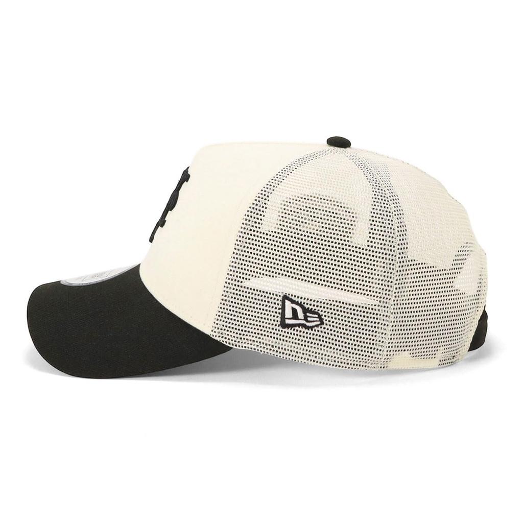 New Era 9FORTY A-Frame Trucker Mesh Cap ONSPOTZ Exclusive Side Patch 2-Tone MLB New York Mets Snapback Cap Men Women NYM Chrome Black Free Size