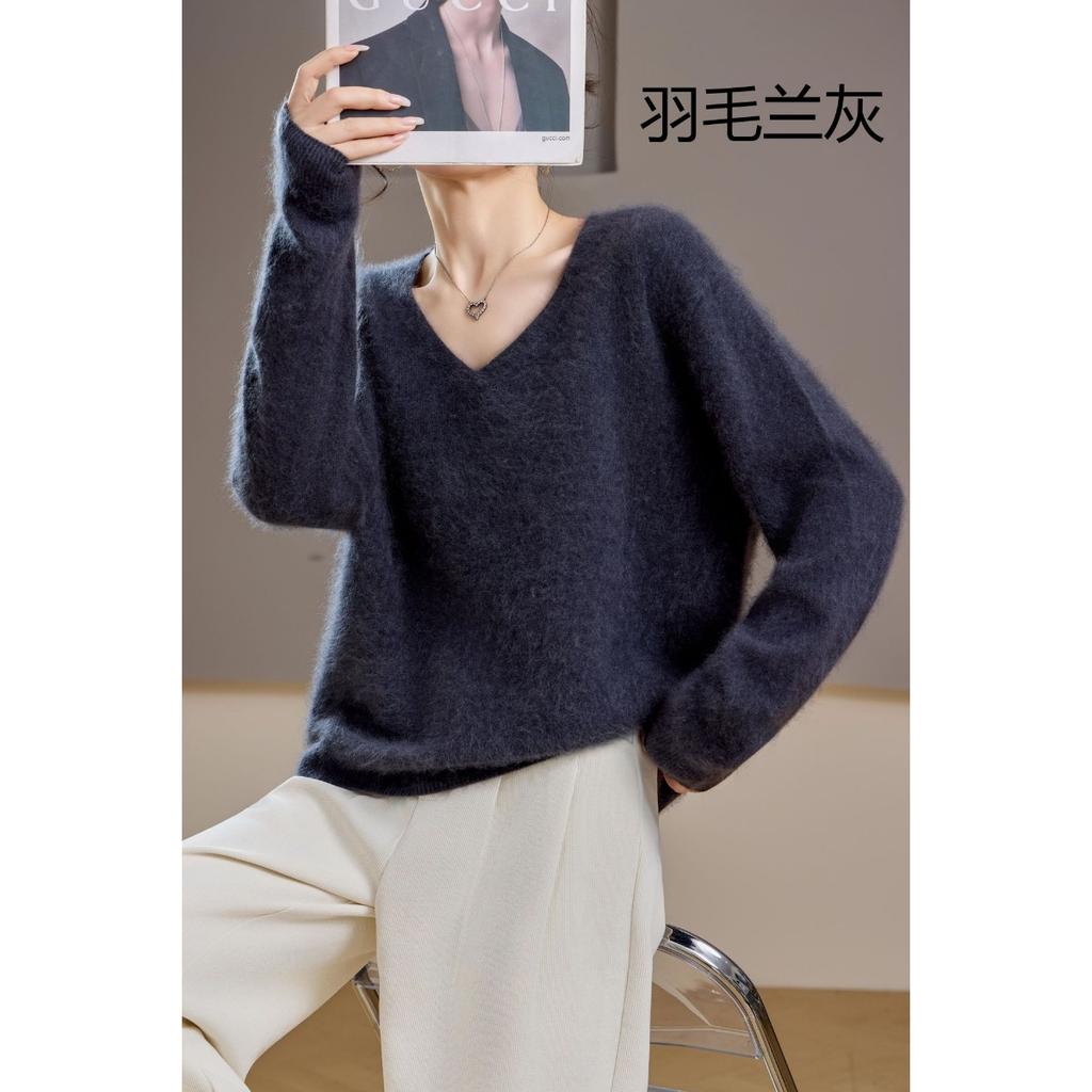 5% Cashmere 95 Wool Round Neck/V-neck Seamless Brushed Cashmere Sweater Women's Sweater