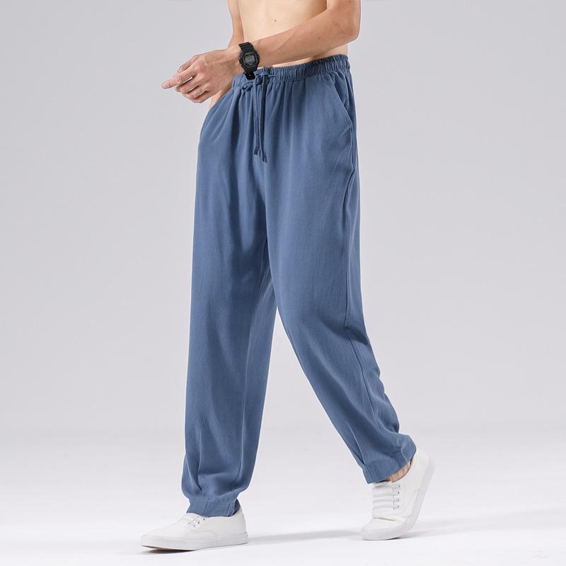 

Мужские повседневные брюки больших размеров из хлопка и льна - в китайском стиле (2021 Осень/Зима) 3XL светло-синий