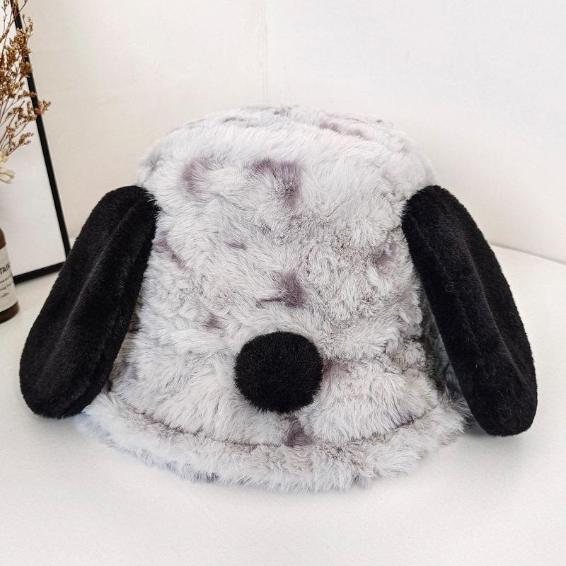 Designer cute puppy ears bucket hat women's autumn and winter plush warm ear protector