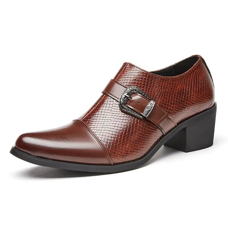 Fashion Design Heeled Leather Shoes Retro Buckle Men's Wedding Dress Shoes Slip-On Formal Shoes for Men Zapatos De Cuero Hombre