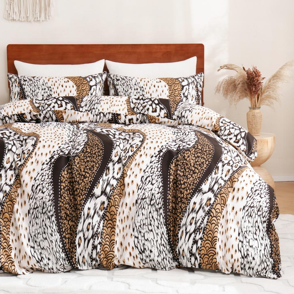 Full/King Leopard Duvet Cover Reversible Wild Animal Skin Print Bedding Set for Gril Women Luxury Abstract Geometric Quilt Cover