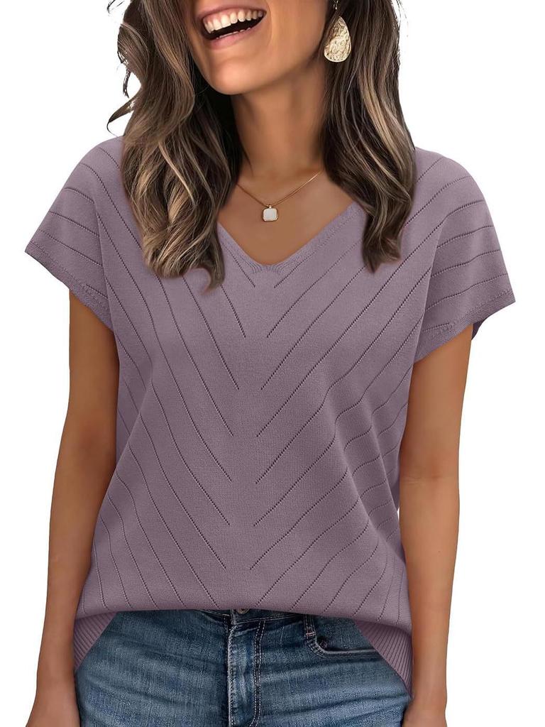 2026 Summer Hot Trend Beach Vacation Cap Sleeve V-Neck Hollowed-Out Casual Knit Sweater for Women