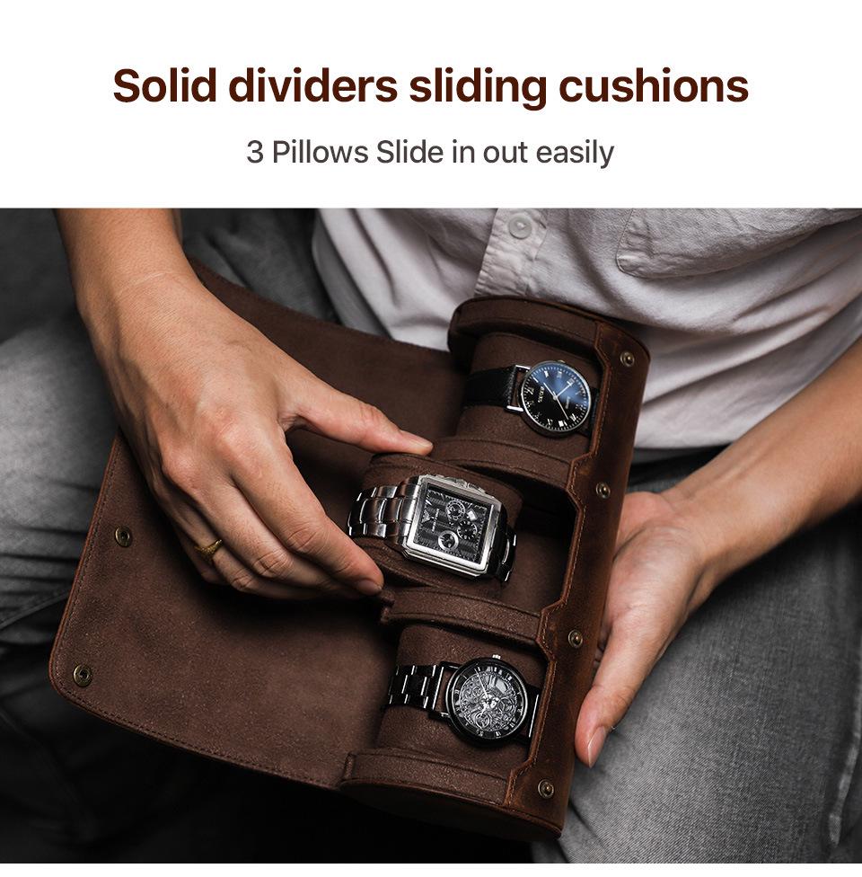 Vintage Leather Mechanical Watch Travel Box - Three-Piece Set