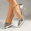 Moda de luxo leve padrão de pedra dourada mola e verão sapatos de sola única boca rasa bico fino salto fino sexy saltos altos