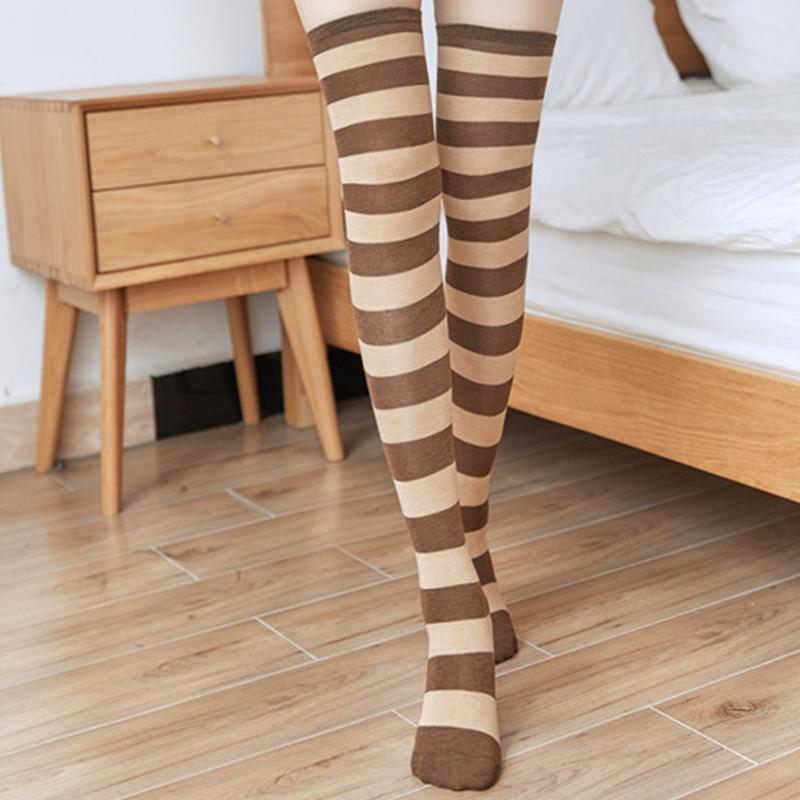 Oberschenkelhohe Socken für Damen Mädchen Lange Kniestrümpfe Bunte Streifensocken Über das Knie Strumpfwaren Socke Polyester Strumpf
