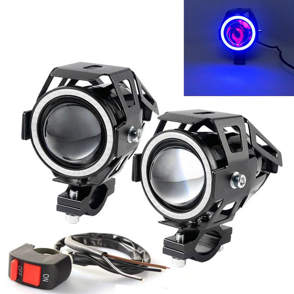LED Motorcycle Angel Eyes Motorbike LED Auxiliary Lamp U7 Headlamp Spotlights Motorcycle Headlights Super Bright 125W 2Pcs/set