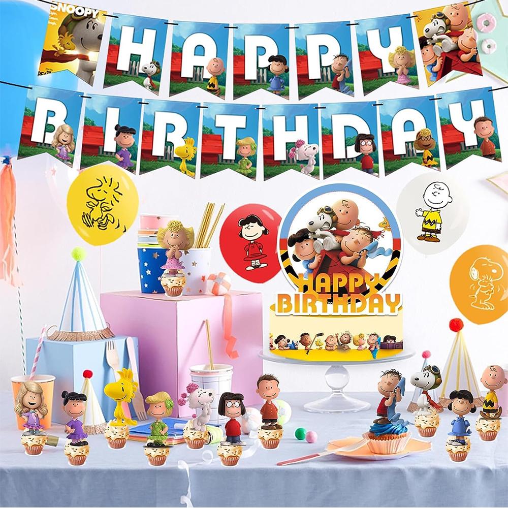 30pcs Snoopy Themed Party Supplies Include Banner Cake Topper Balloons