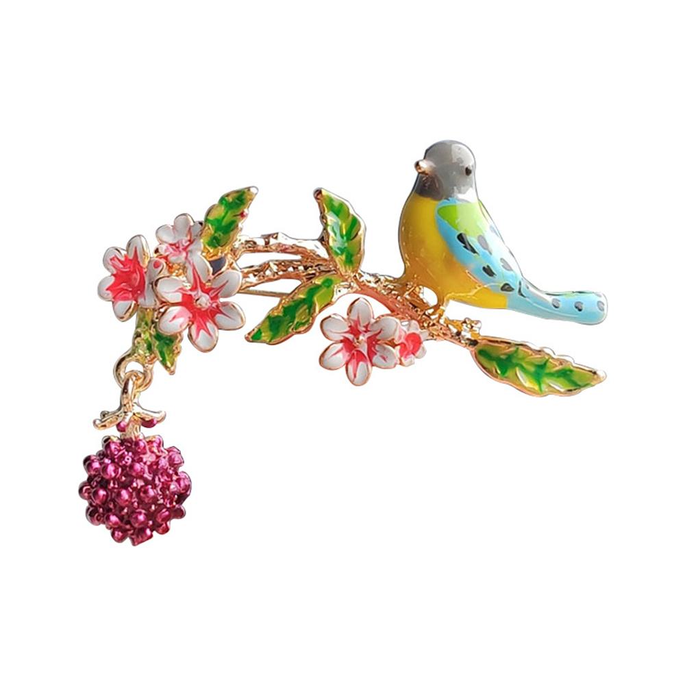 Enamel Bird Brooches for Women Animal Sparrow Pin Fruit Flower Branch Ladies Party Gifts Dress Accessories Fashion Jewelry