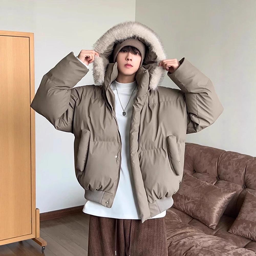 Unisex American Waterproof Hooded Fur Collar Winter Parka: Short Fit Cotton Puffer Jacket