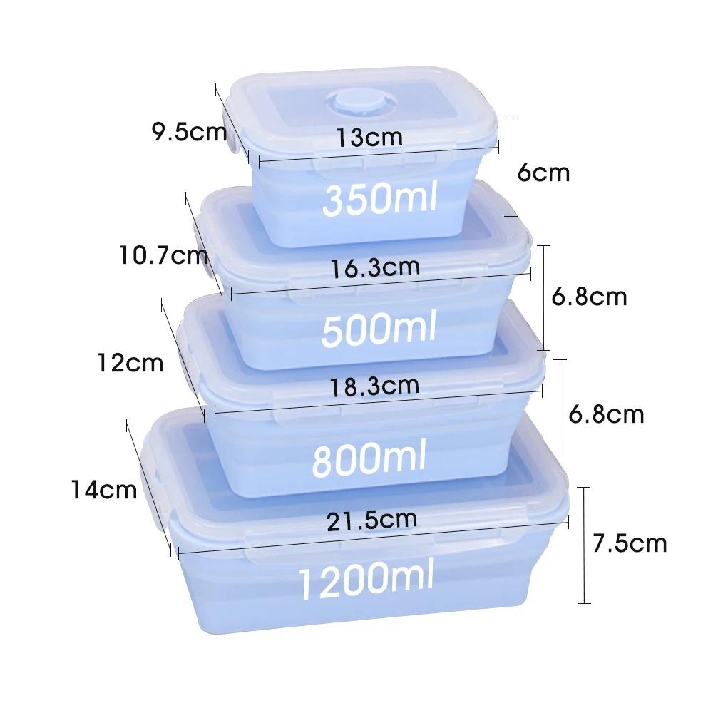 

Set of 4 Silicone Food Storage Containers Collapsible Storage Containers Collapsible Bowls with Lids Reusable Foldable Bento Lun
