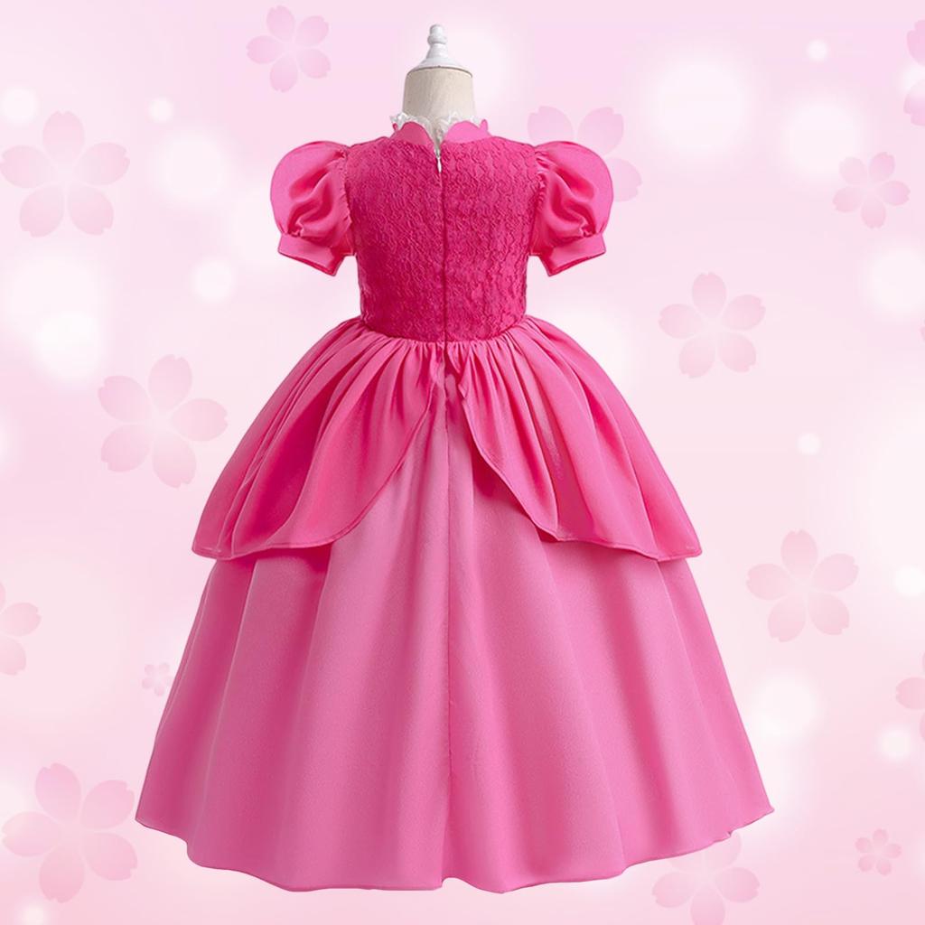 Formemory Princess Peach Dress, Kids' Princess Cosplay Dress, Princess Outfit, Costume, Recital Dress, Kids Dress, Crown, Gloves, Magic Wand,