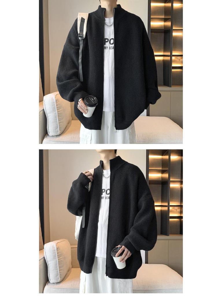 Men's Winter Stand-Up Collar Zip-Up Knit Cardigan Sweater - American Casual Style